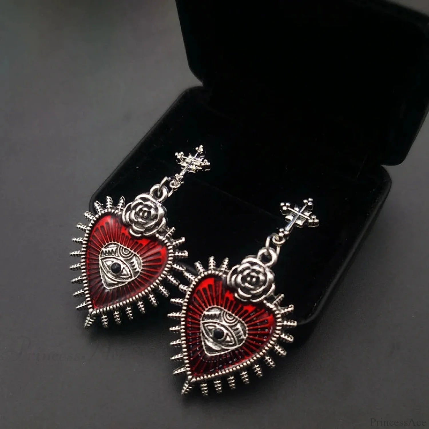 Dark Skull Stainless Steel C Shape Earring red1