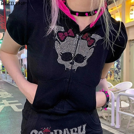 Dark Sparkling Skull Zip Hoodie Black / S