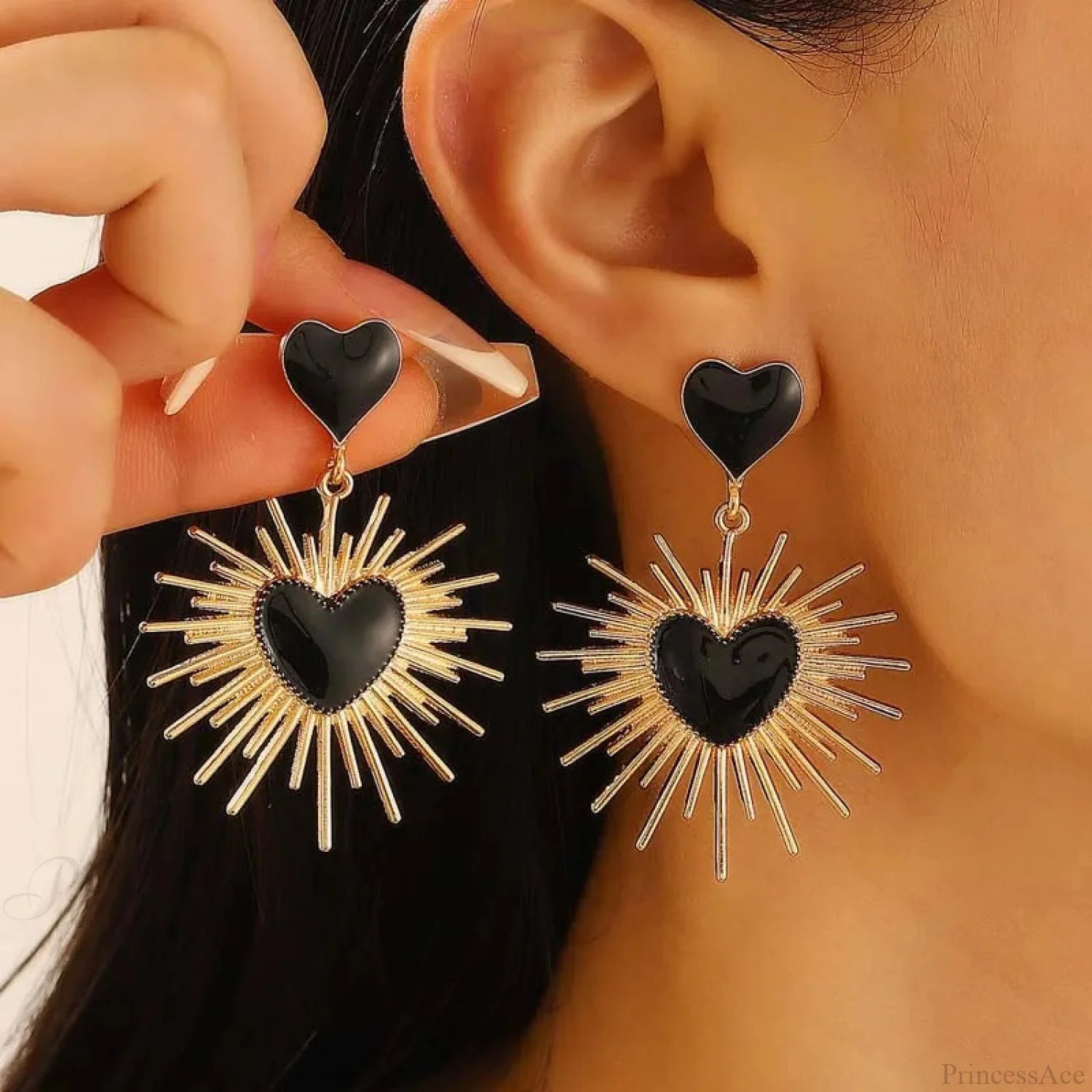Dark Spiky Ebony Flow Oil Love Earring Black1
