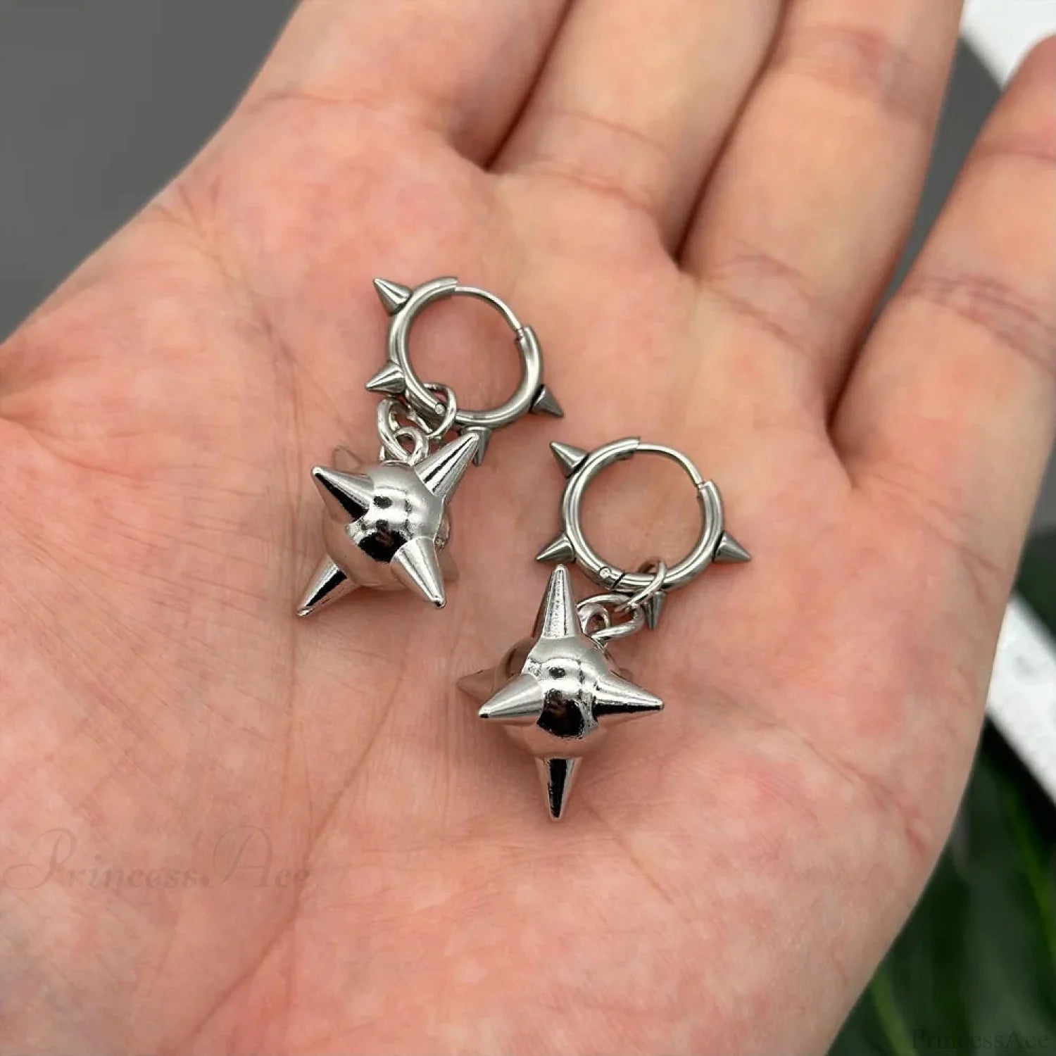 Dark Spiky Sphere Rivet Hoop Dangle Earring color2