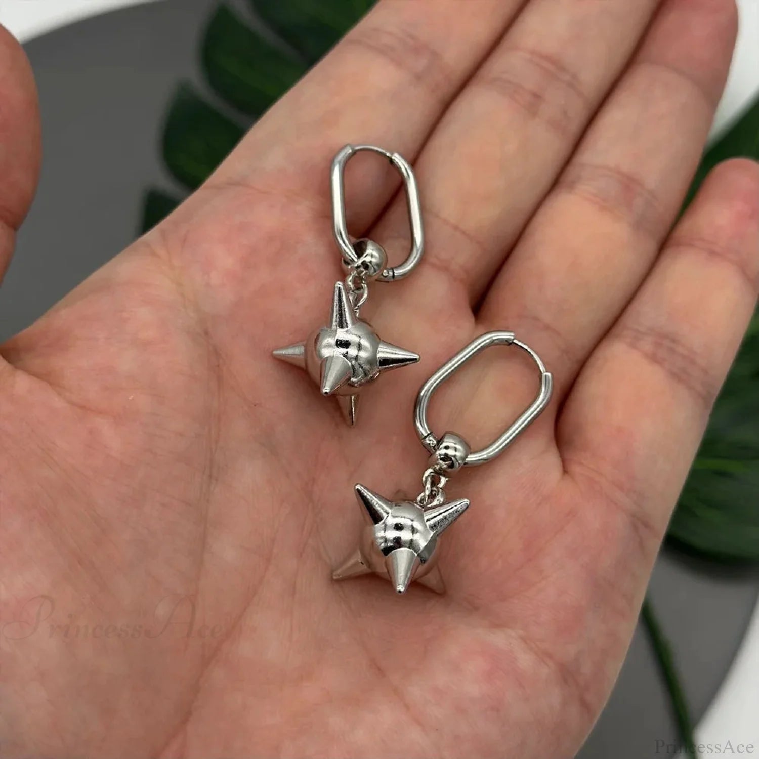 Dark Spiky Sphere Rivet Hoop Dangle Earring color3