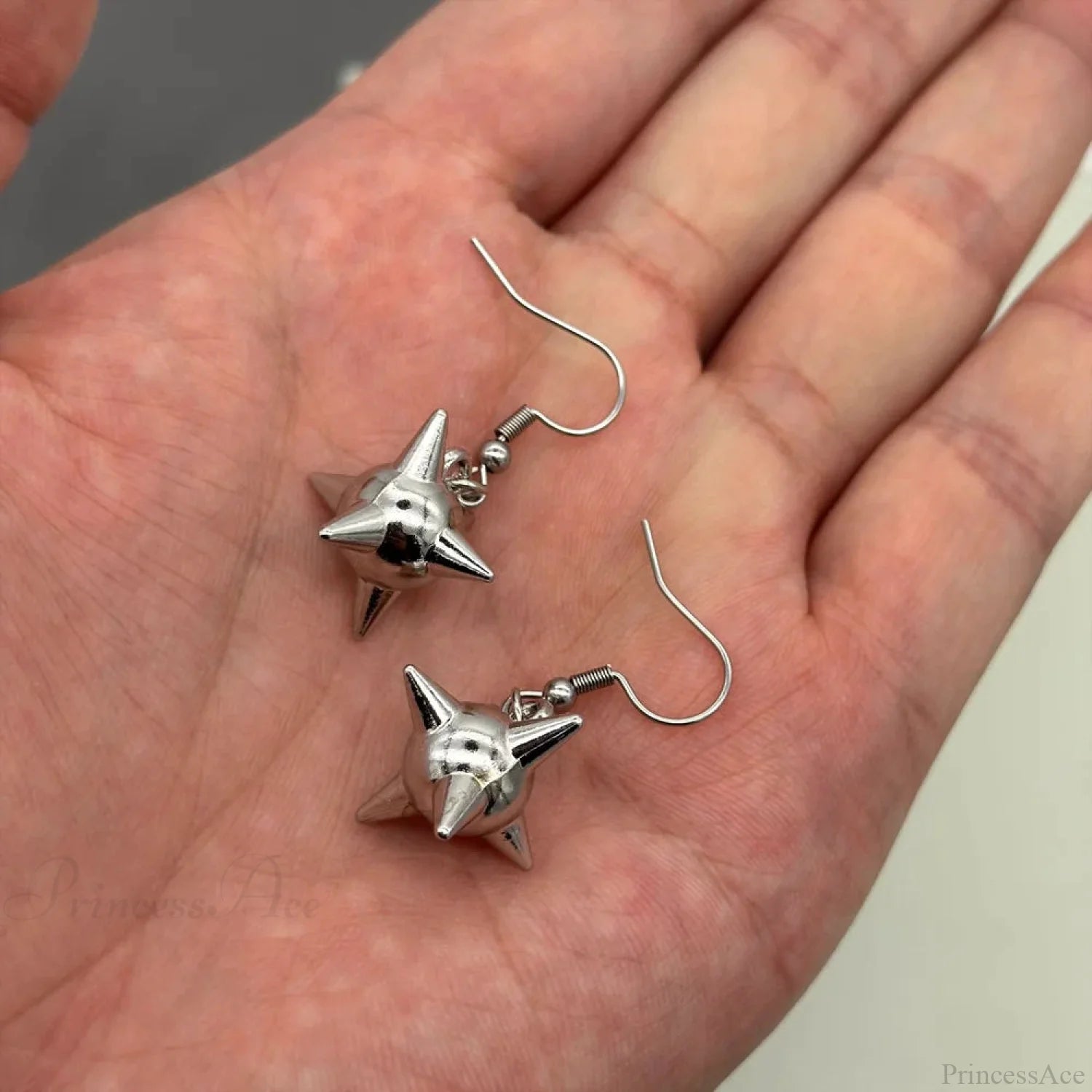 Dark Spiky Sphere Rivet Hoop Dangle Earring color5