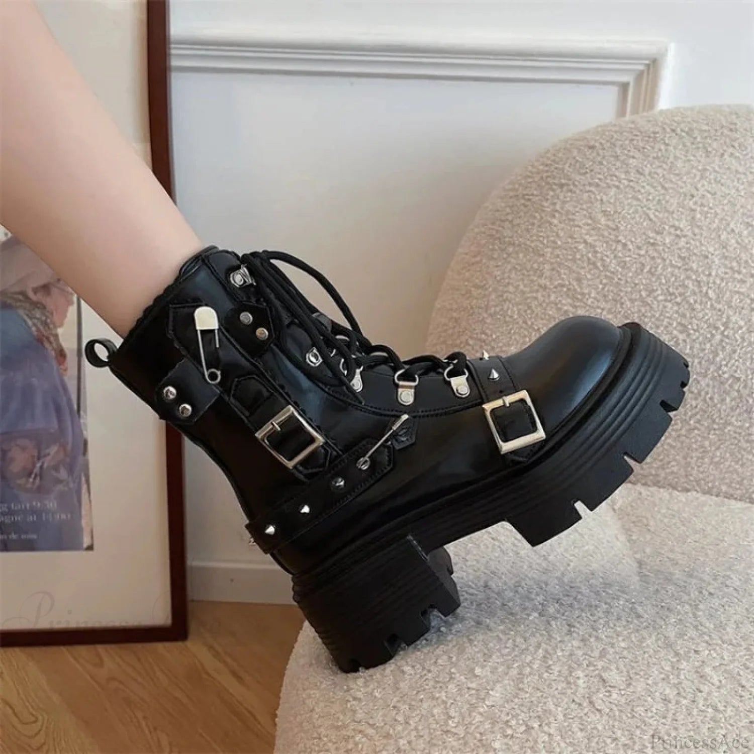 Dark Style Platform Mid-Calf Motorcycle Boot Black / 35