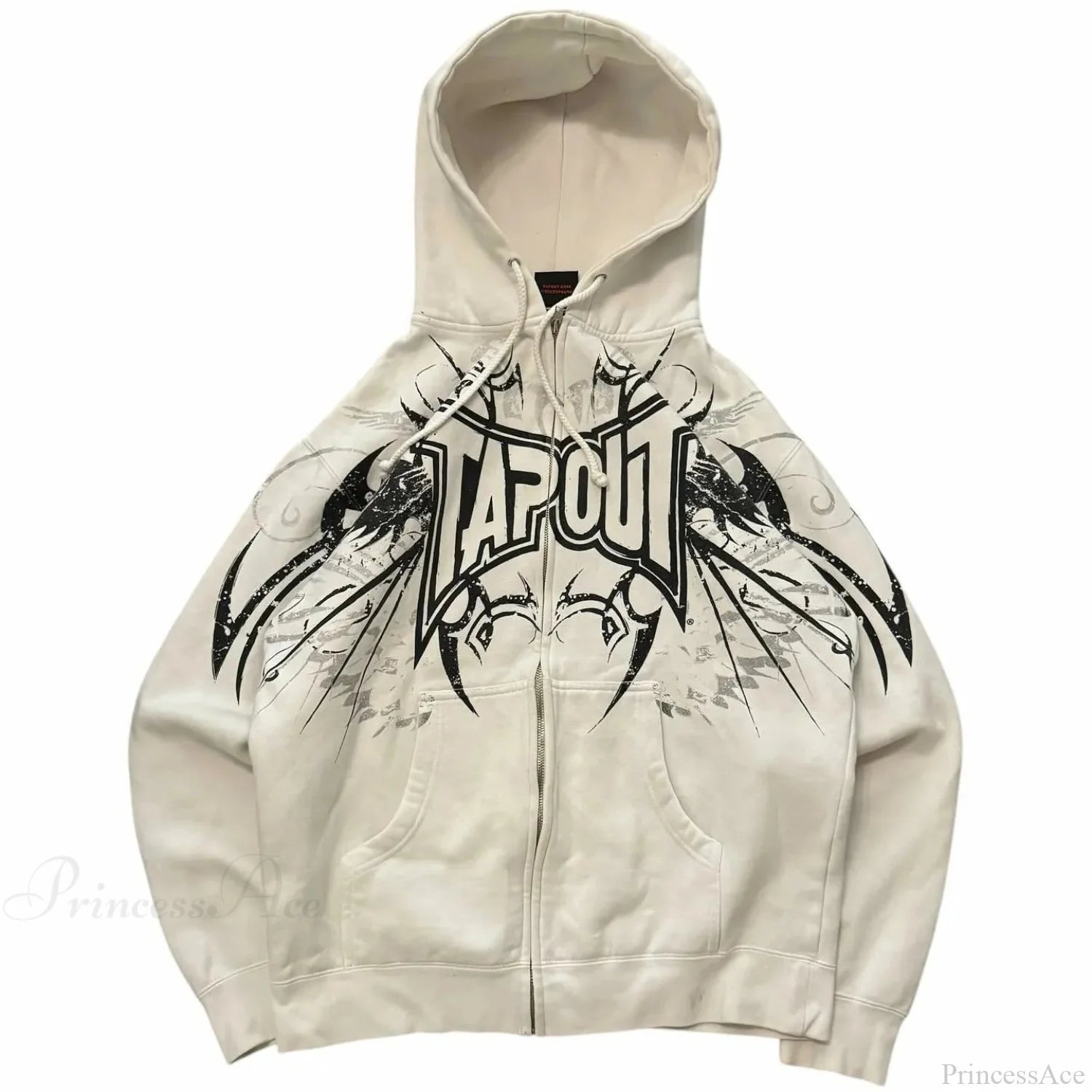 Dark Vintage Letter Zip Hoodie white2 / S