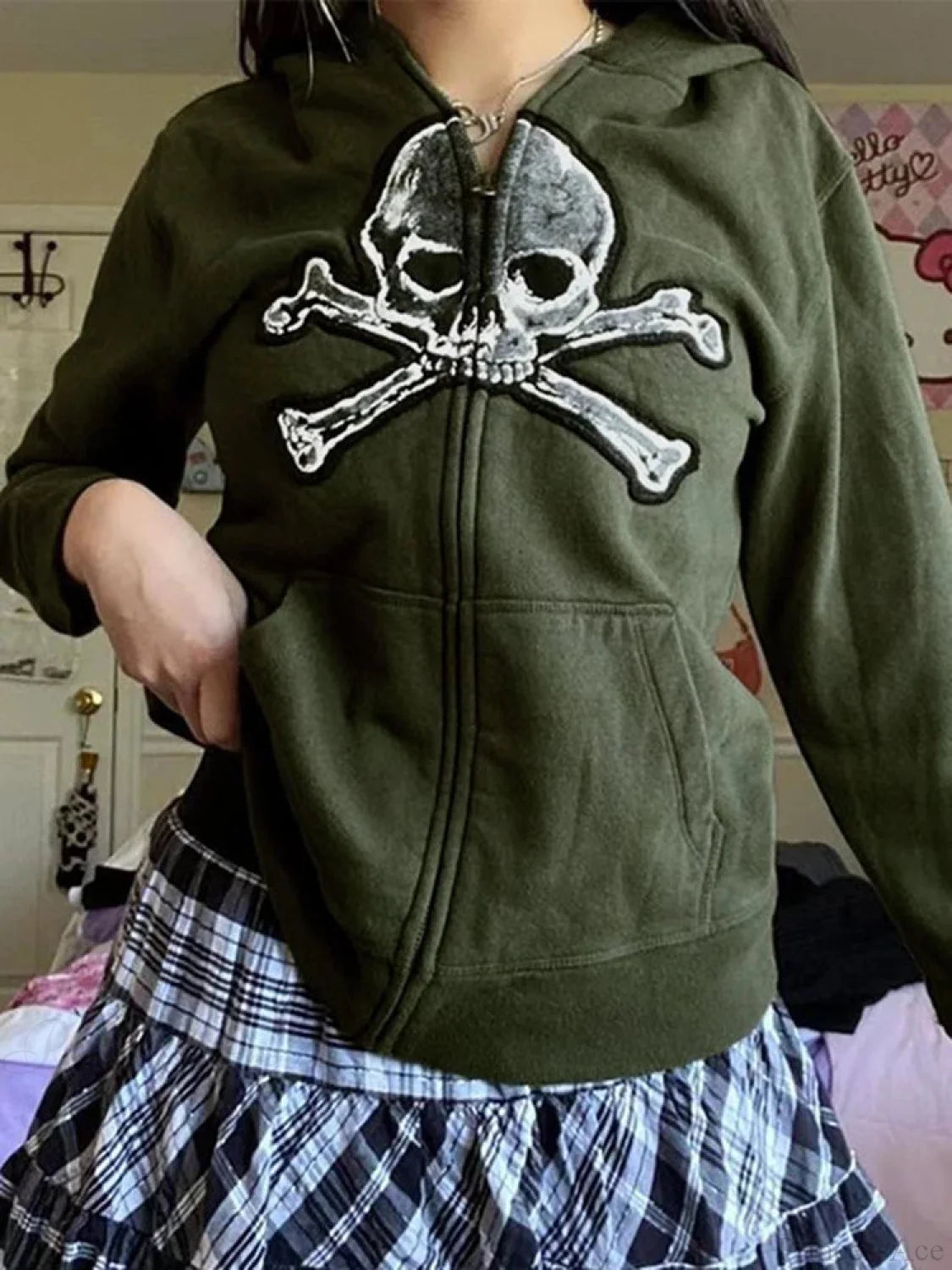 Dark Vintage Skull Zip Hoodie