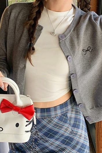 Bow Embroidered Knit Cardigan