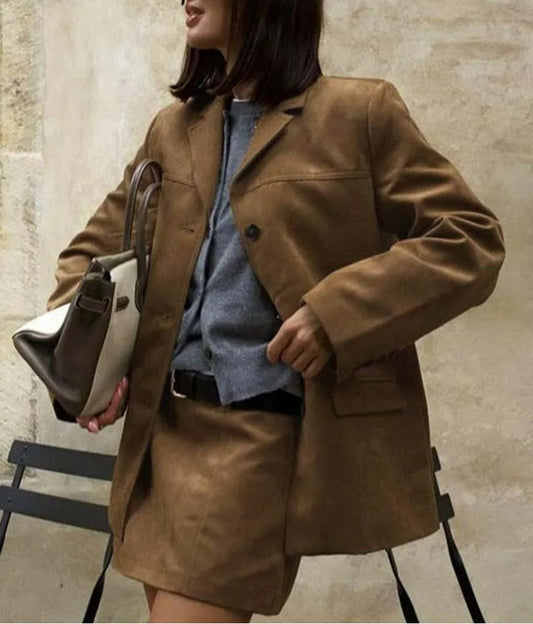 Ensemble de bureau deux pièces avec poches marron et boutons