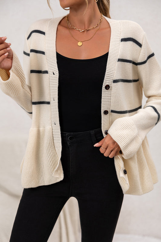 Cardigan en tricot ample à rayures et col en V
