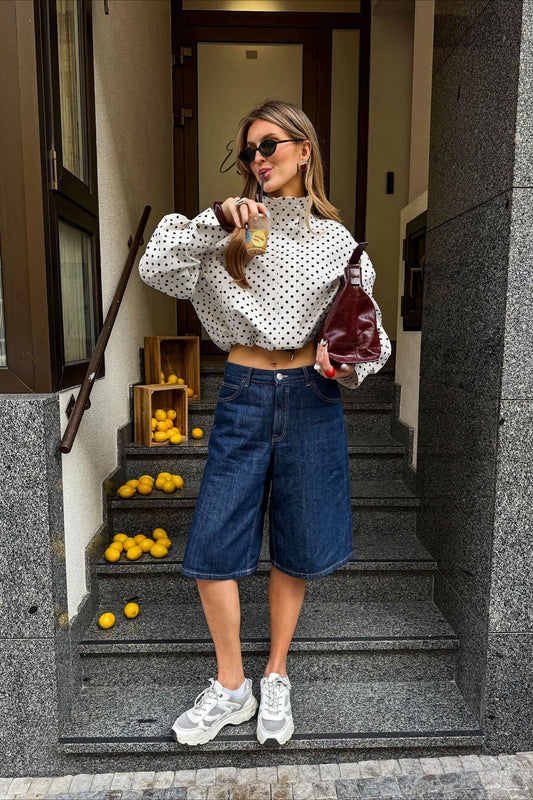Veste bomber à pois avec cordon de serrage