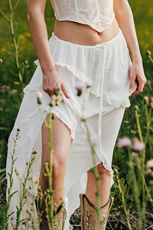 Jupe romantique à volants et fente haute