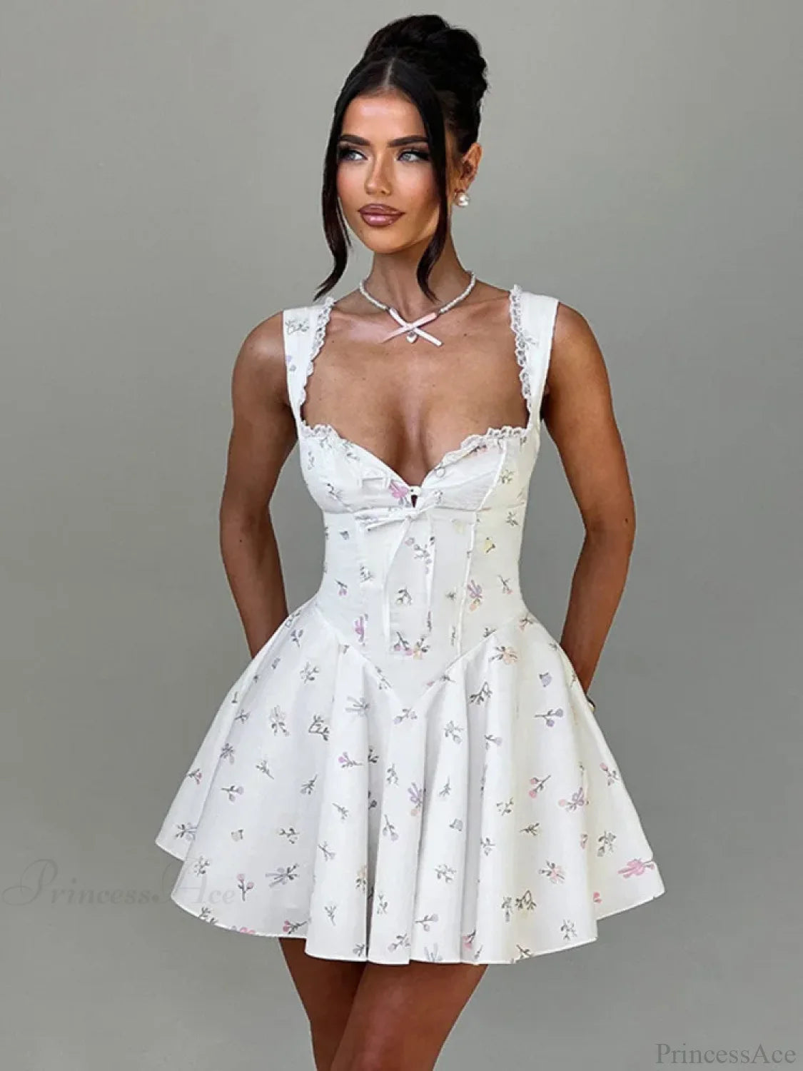 Deep V Backless Pleated Mini Dress minidress-250223