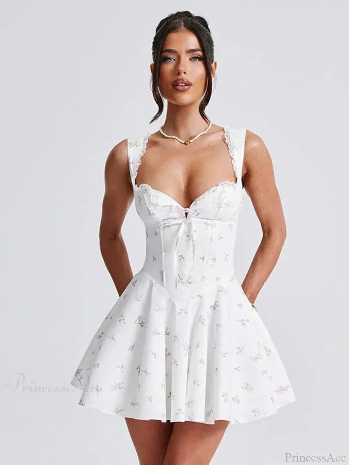 Deep V Backless Pleated Mini Dress minidress-250223