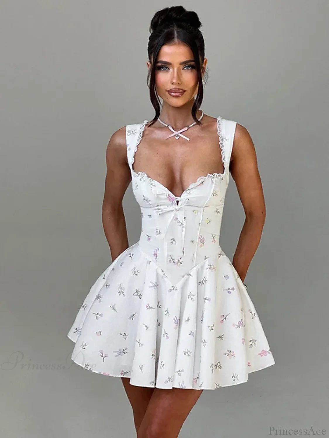 Deep V Backless Pleated Mini Dress minidress-250223