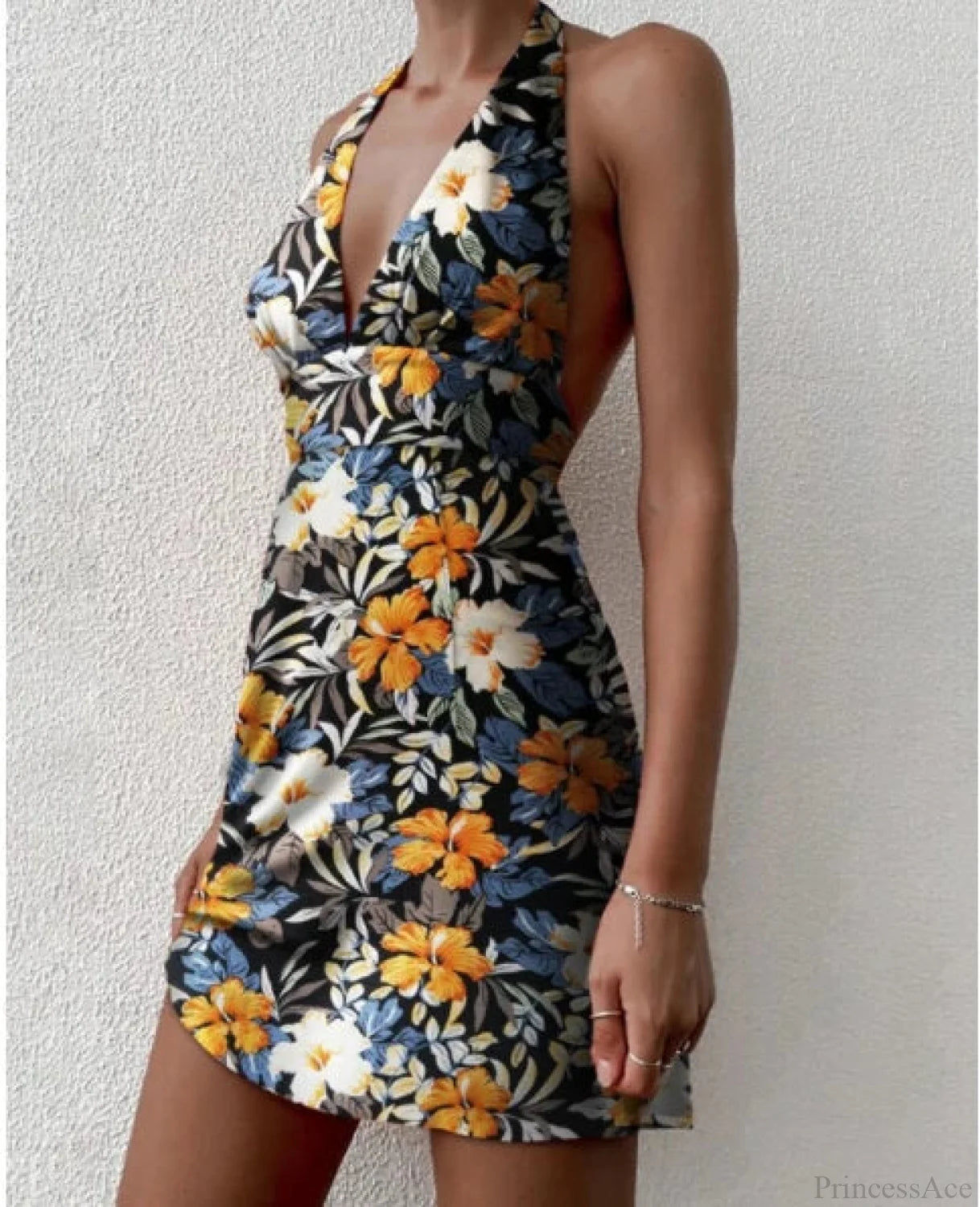 Deep V-Neck Floral Mini Dress minidress-250223