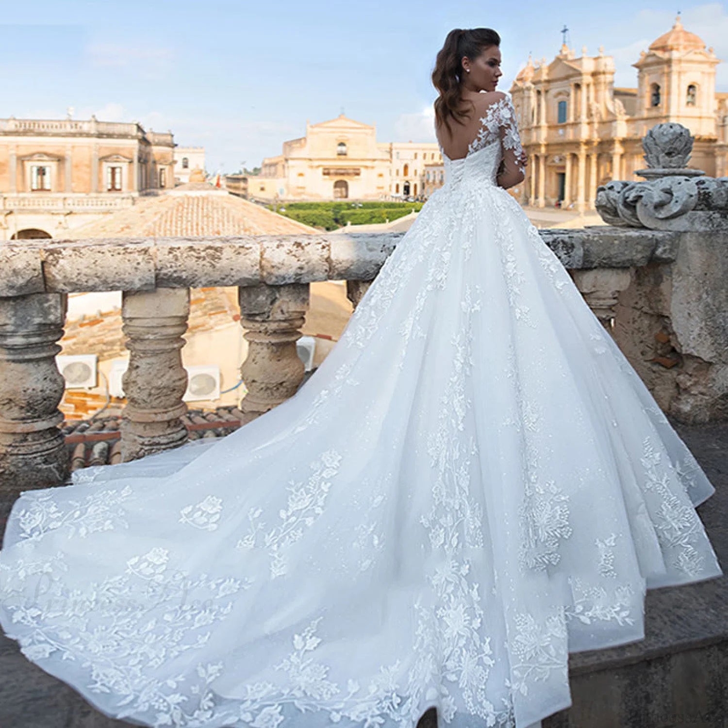 Deep V-Neck Long Tail Wedding Dress weddingdress-250223