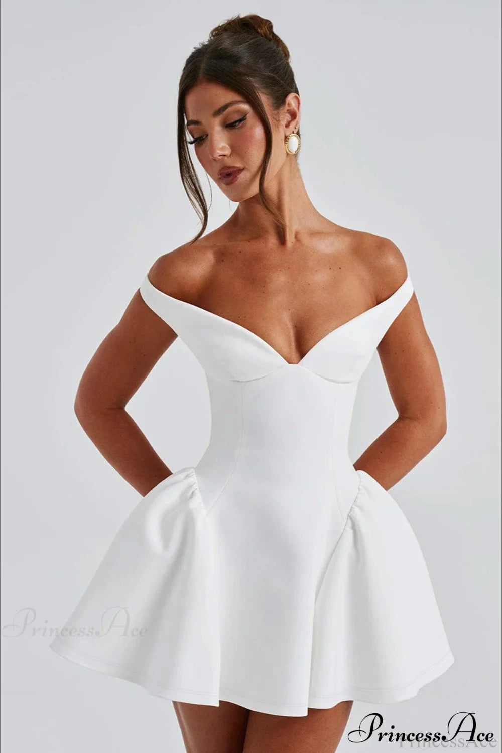 Deep V-Neck Open-Back Edgy Solid Party Dress White / S