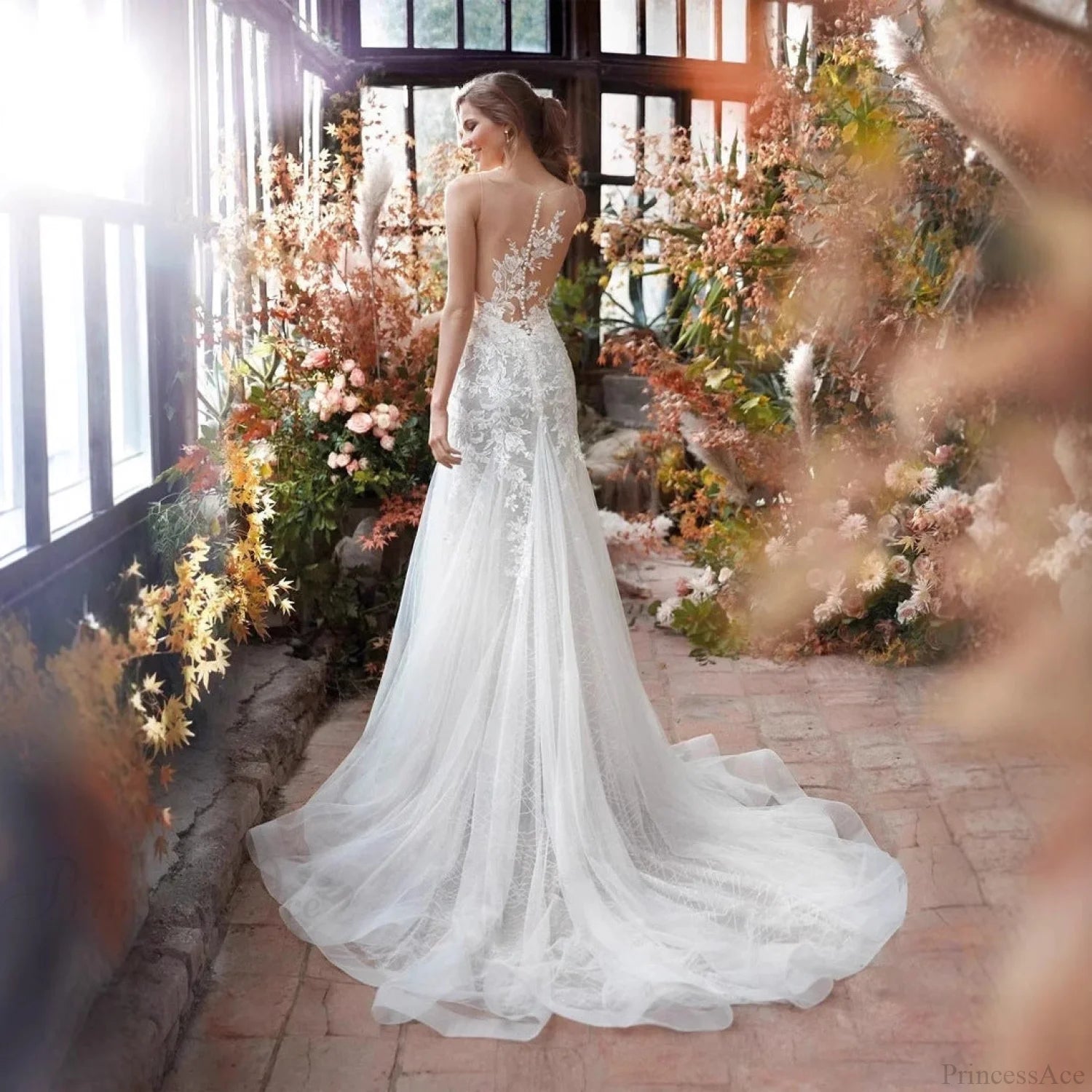 Deep V-Neck Satin Mermaid Wedding Dress white / 2 weddingdress-250223