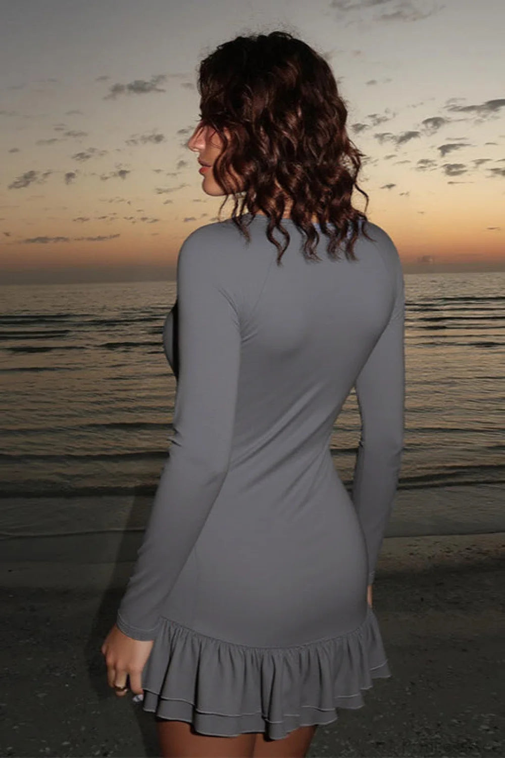 Deep V Sexy Long Sleeve Ruffled Slim Bodycon Mini Dress