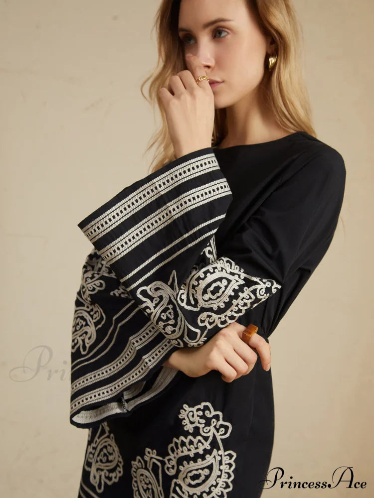 Delicate Embroidery Bell Trendy Sleeve Short Dress Dresses