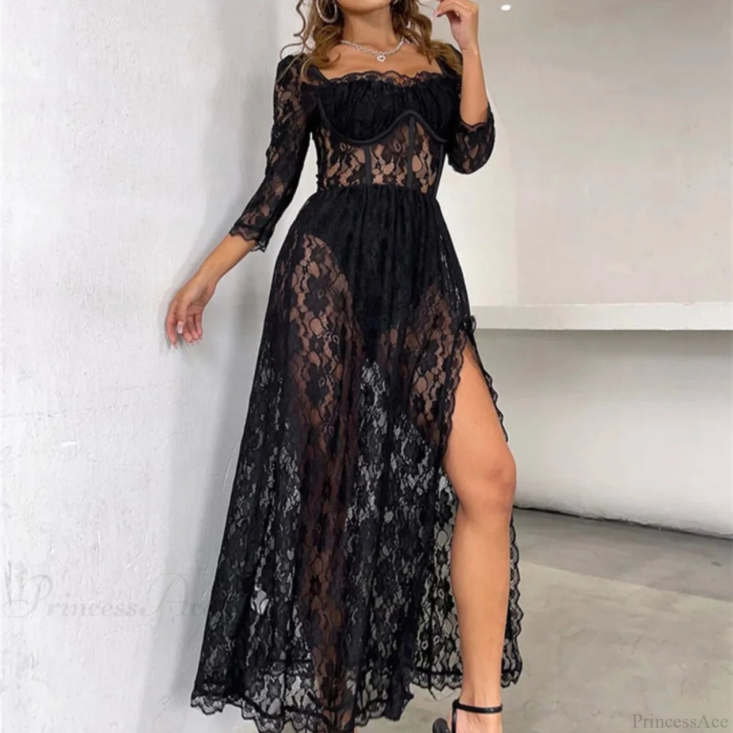 Delilah Sexy Lace Charming Split Maxi Dress