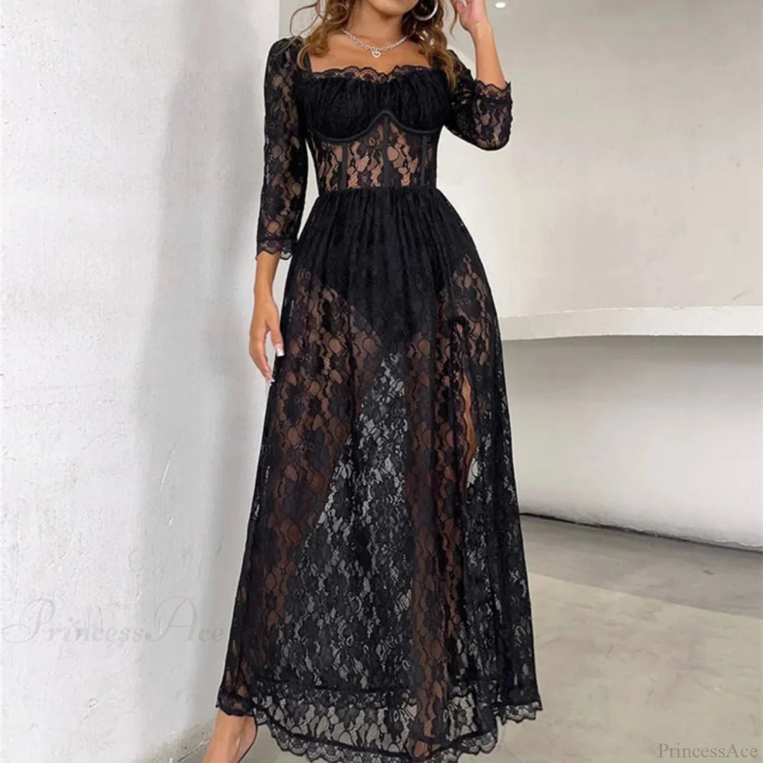 Delilah Sexy Lace Charming Split Maxi Dress