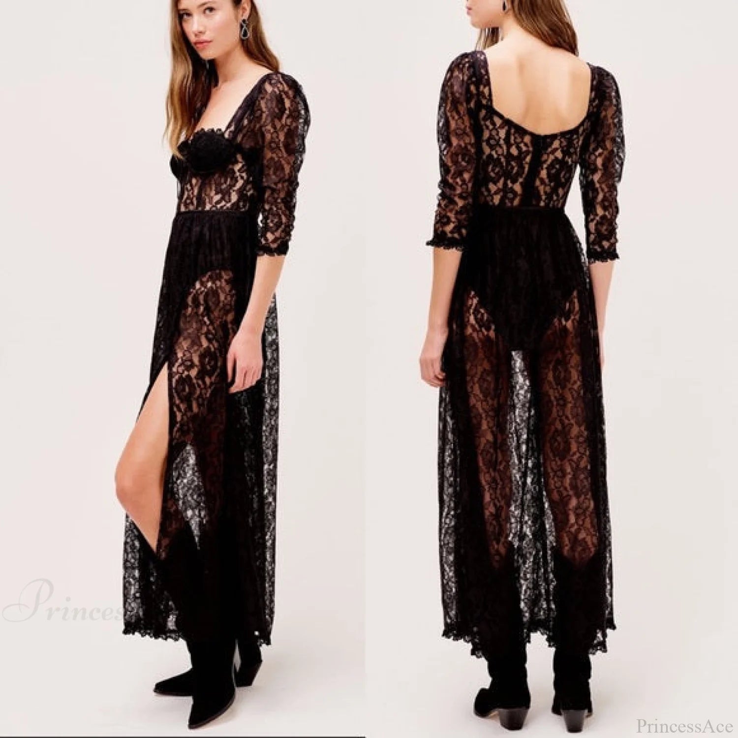 Delilah Sexy Lace Charming Split Maxi Dress