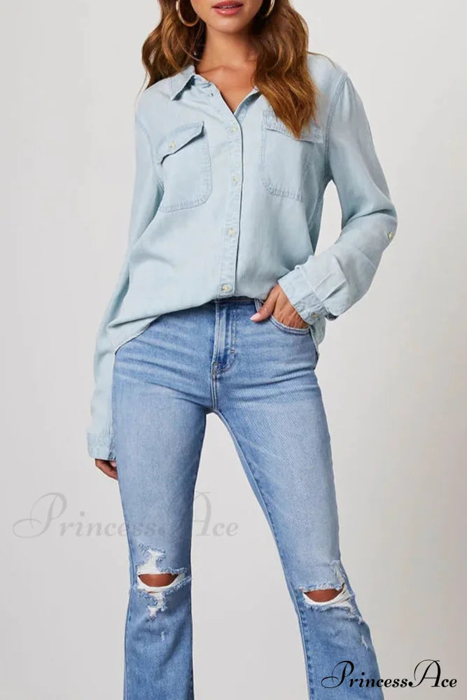 Denim Button-Up Blouse Blouses