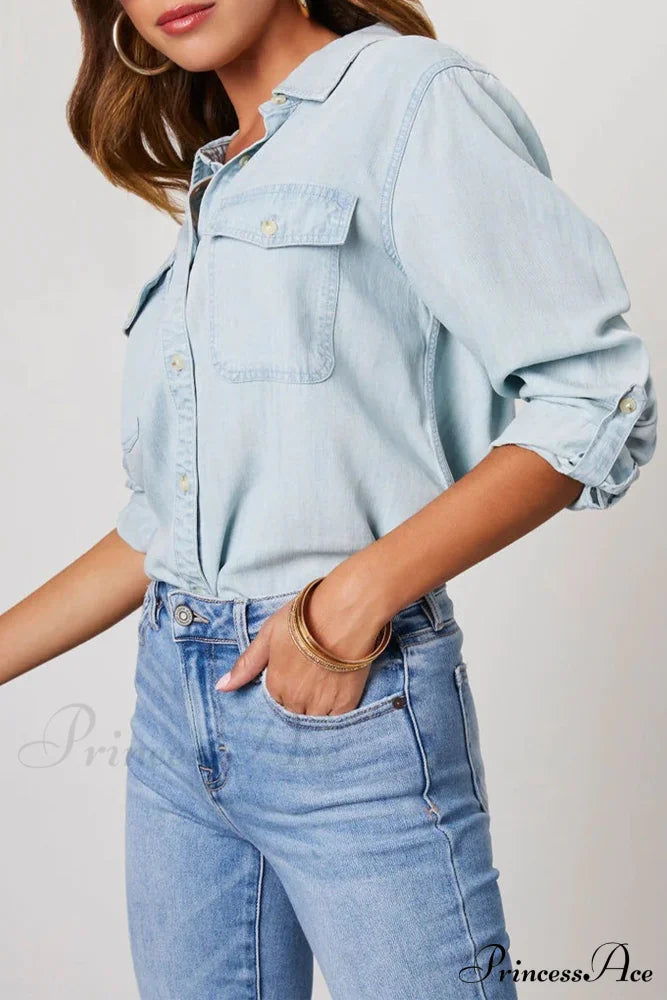 Denim Button-Up Blouse Blouses