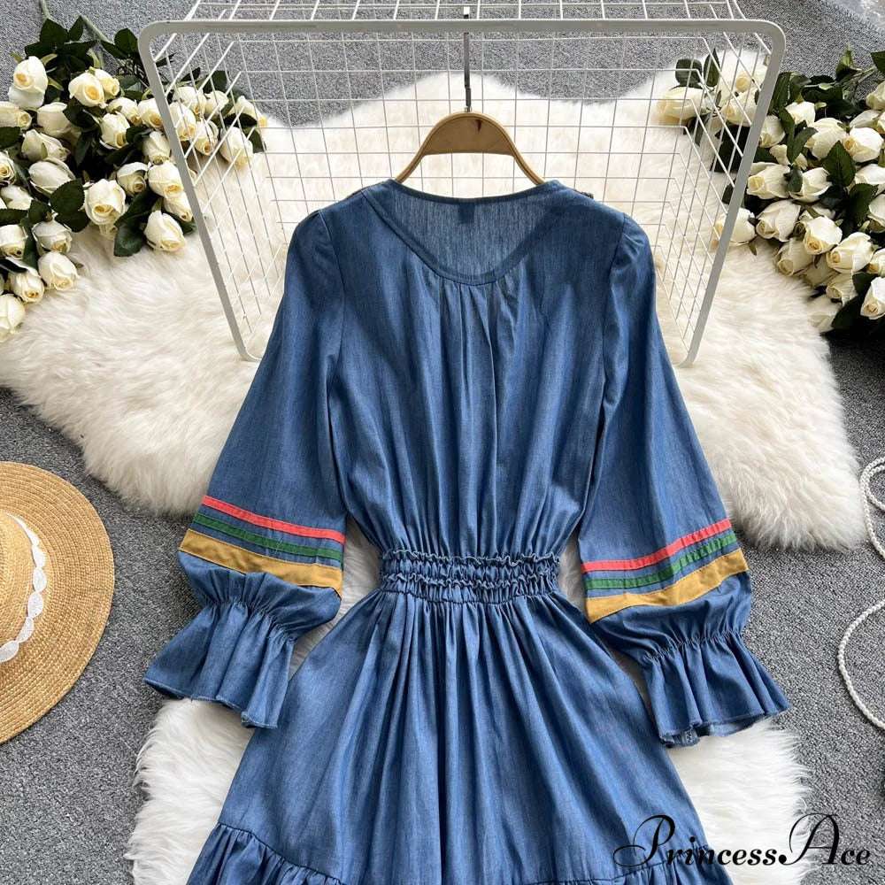 Denim Cowboy National Women Embroidered A Korean Folded Autumn Line Jeans Warm-Season Arm Gown 2024
