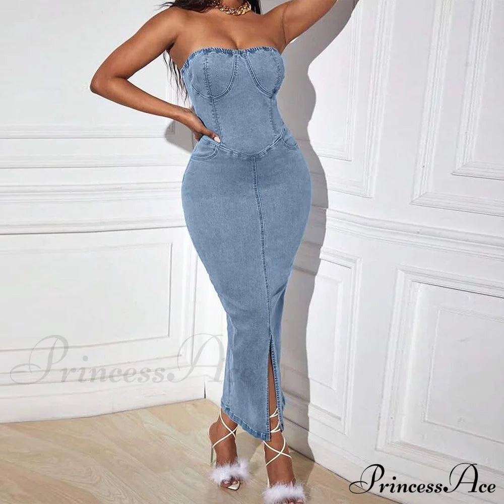 Denim Dreams Stylish Lace-Up Mini Dress Casual Dresses