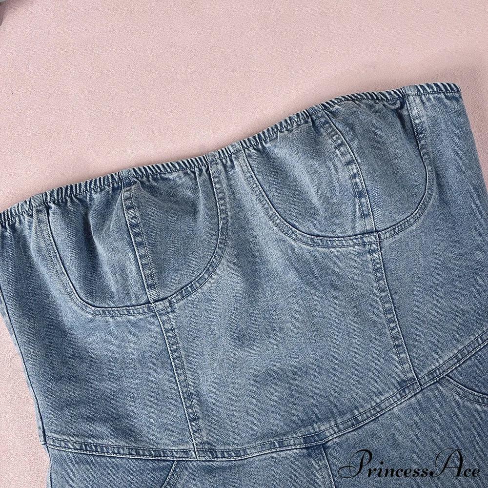 Denim Dreams Stylish Lace-Up Mini Dress Casual Dresses