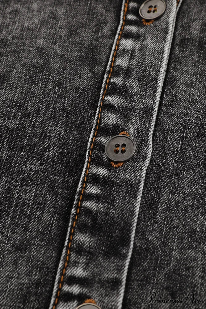 Denim - Jacket Puff Button-Up Arm Black Outerwear