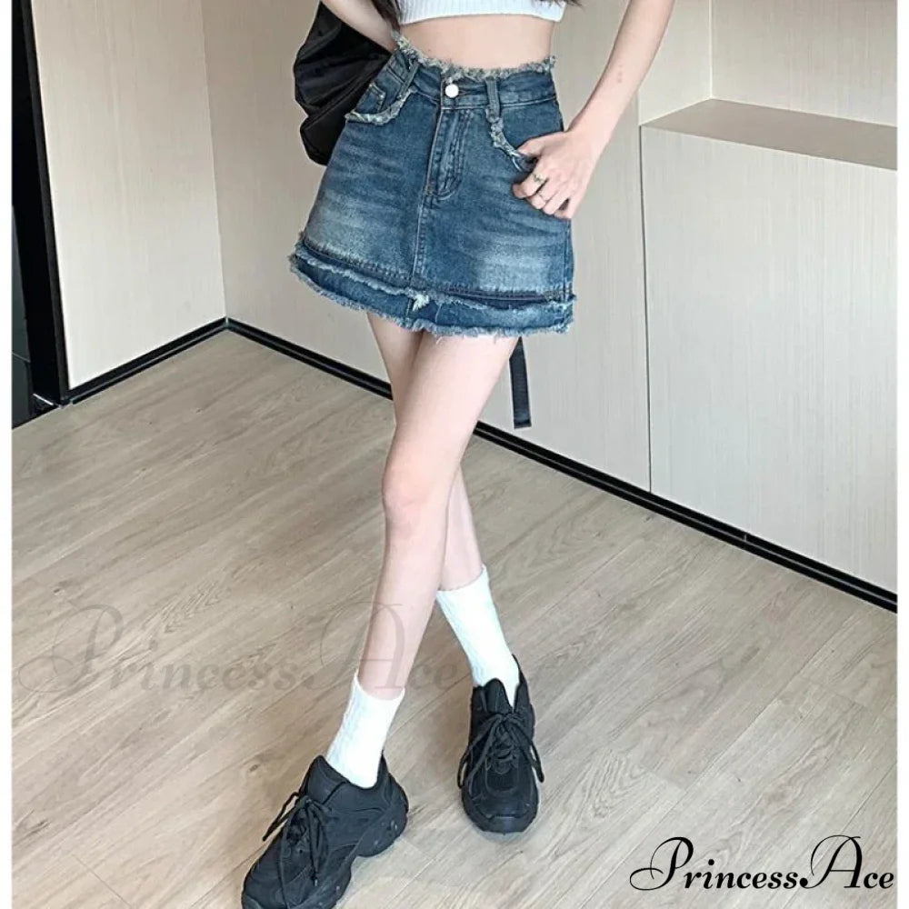 Denim Vintage A-Line Y2K Patchwork Retro Skirt