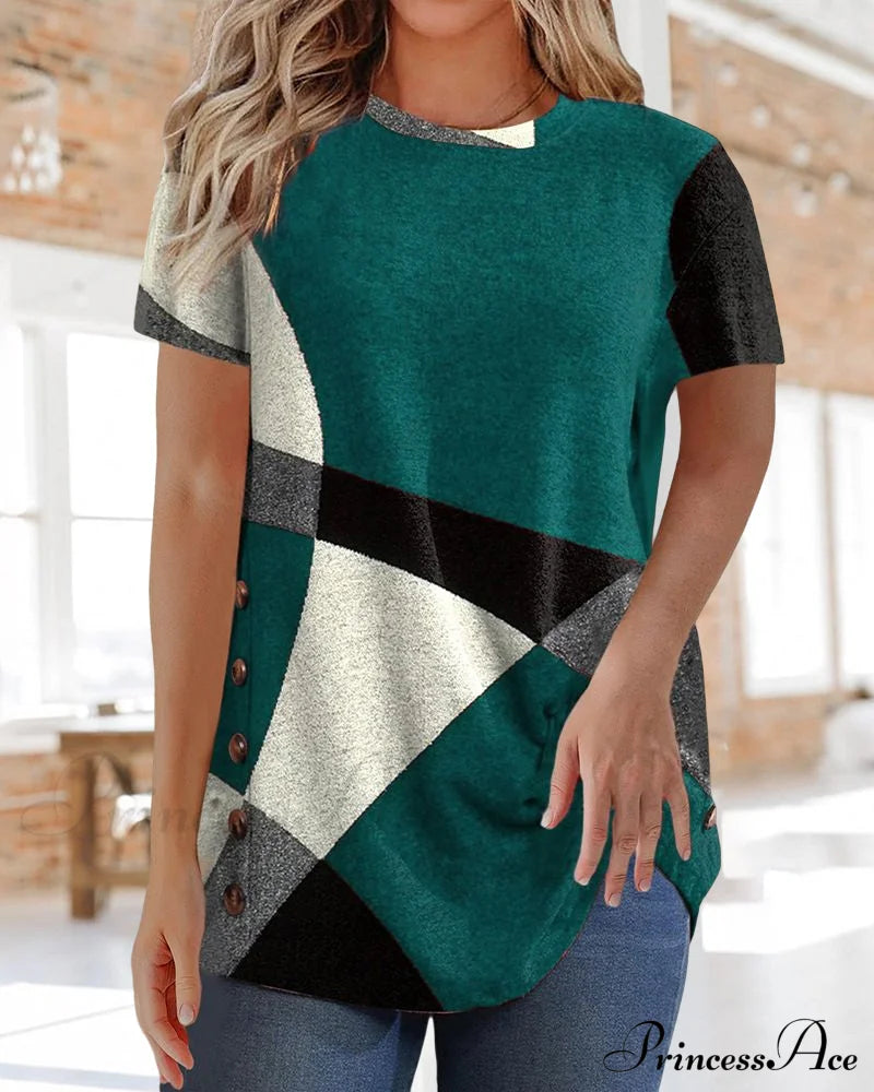 Design Geometric Contrast T-Shirt T-Shirts