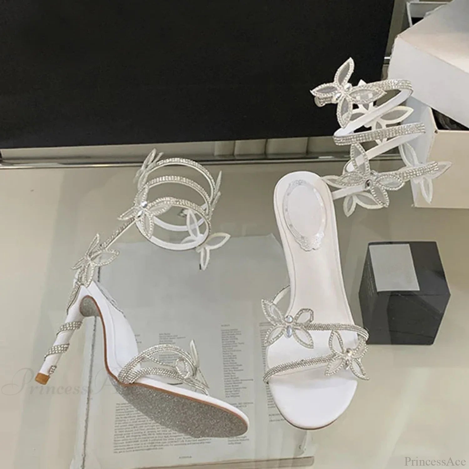 Designer Green Gladiator Rhinestone Butterfly Ankle Snake Twine Party High Heel