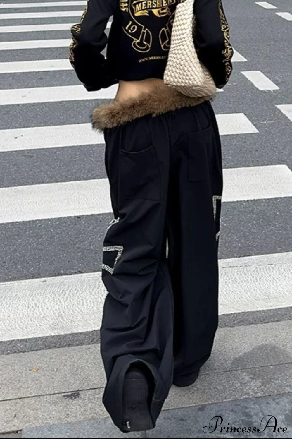 Detachable Fur-Collar Loose Wide-Leg Pants