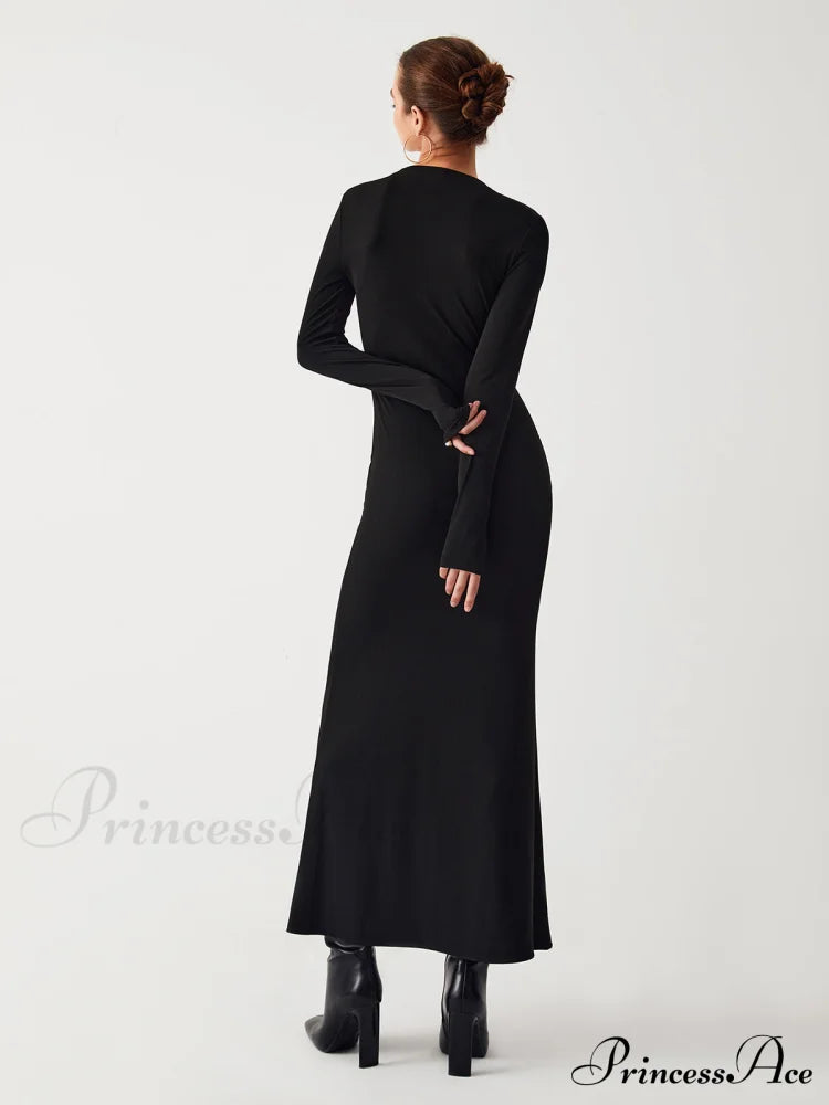 Diagonal Keyhole Long Trendy Sleeve Dress Dresses