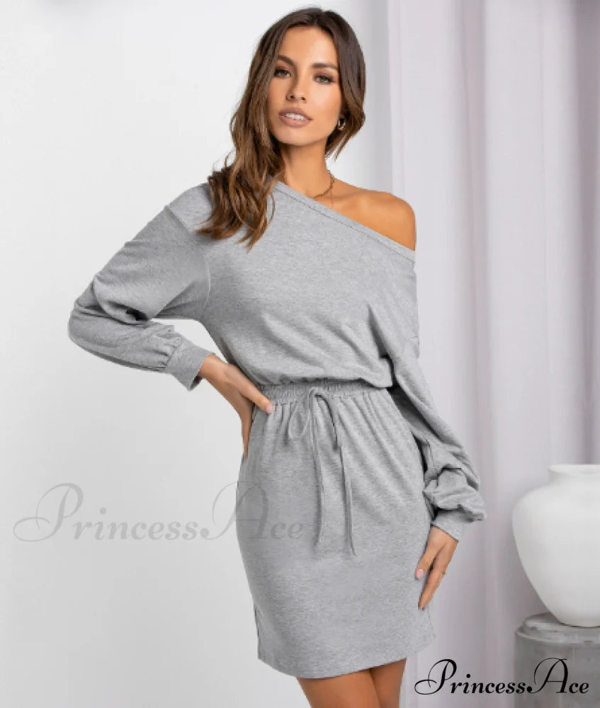 Diagonal Shoulder Fashion Skirt With Round Neck (Set Of 2) S / Military Green