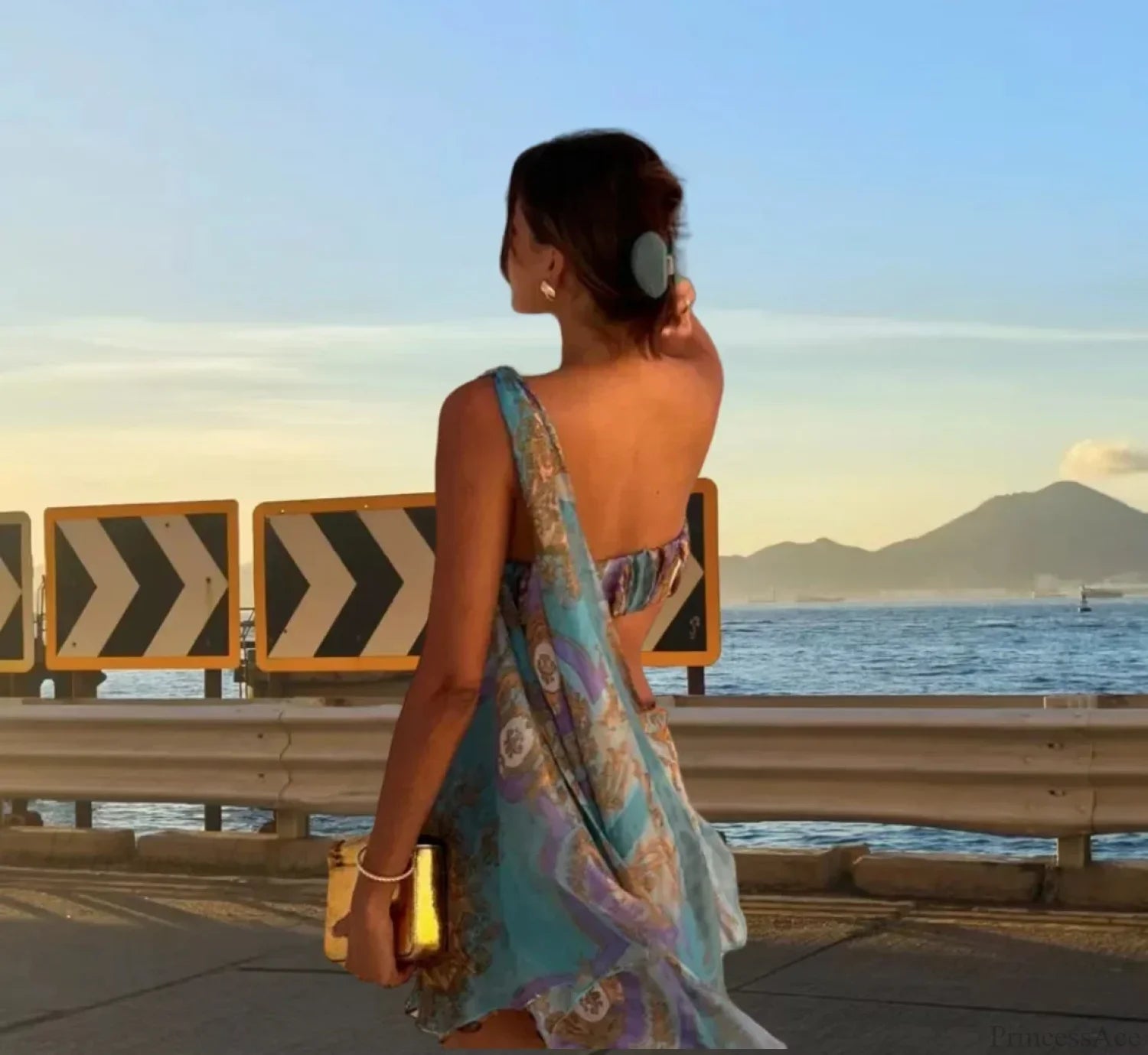 Diagonal Shoulder Mesh Mini Dress minidress-250223