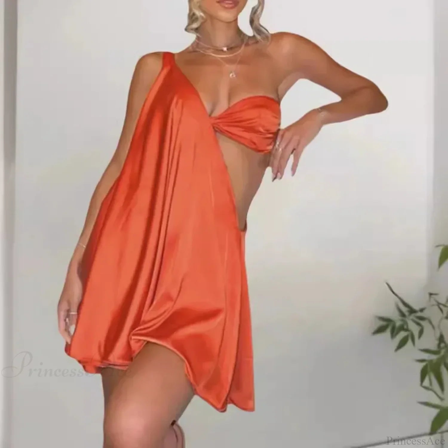 Diagonal Shoulder Mesh Mini Dress minidress-250223