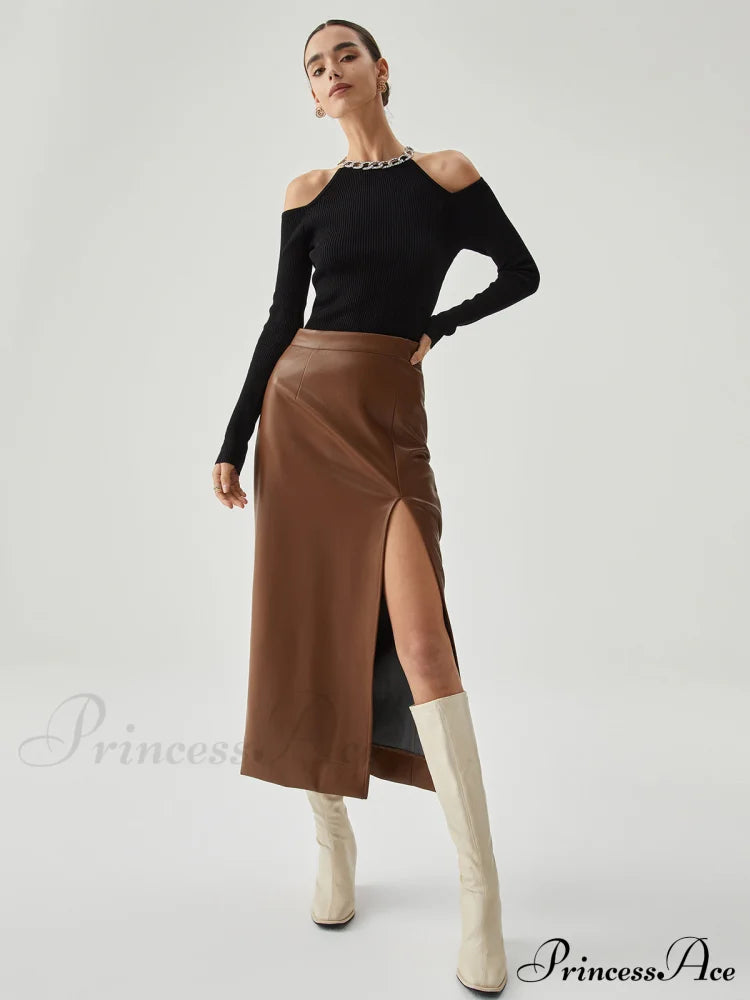 Diamante Neckline Cutout Trendy Long Sleeve Knit Top Sweaters-L