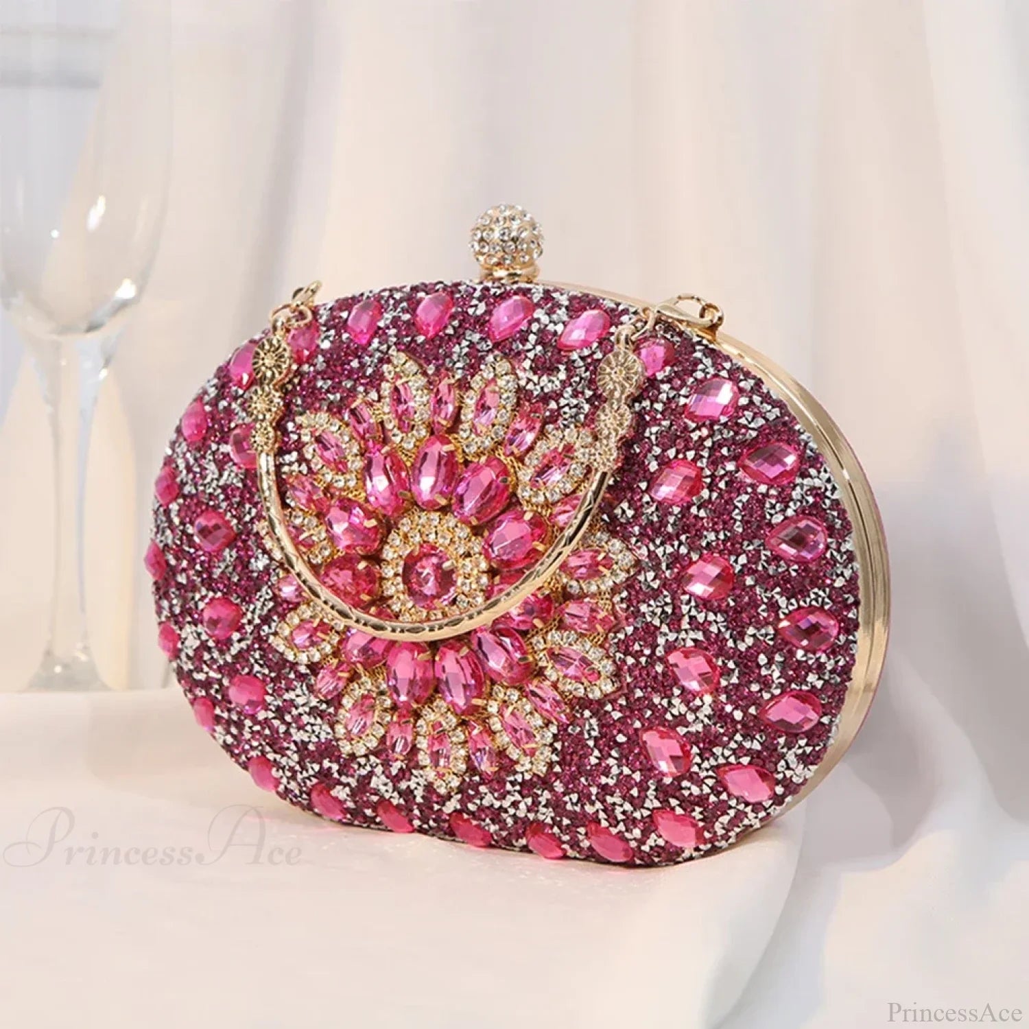 Diamond Luxury Crystal Clutch Evening Wedding Party Purse Rose Red clutchbag-250126