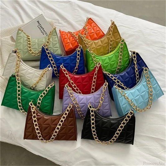 Diamond Pattern PU Leather Chain Shoulder Handbag handbag-250126