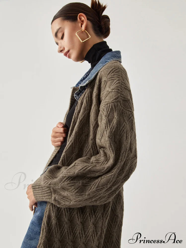 Diamond Stitch Graceful Knitting Longline Cardigan Sweaters-L