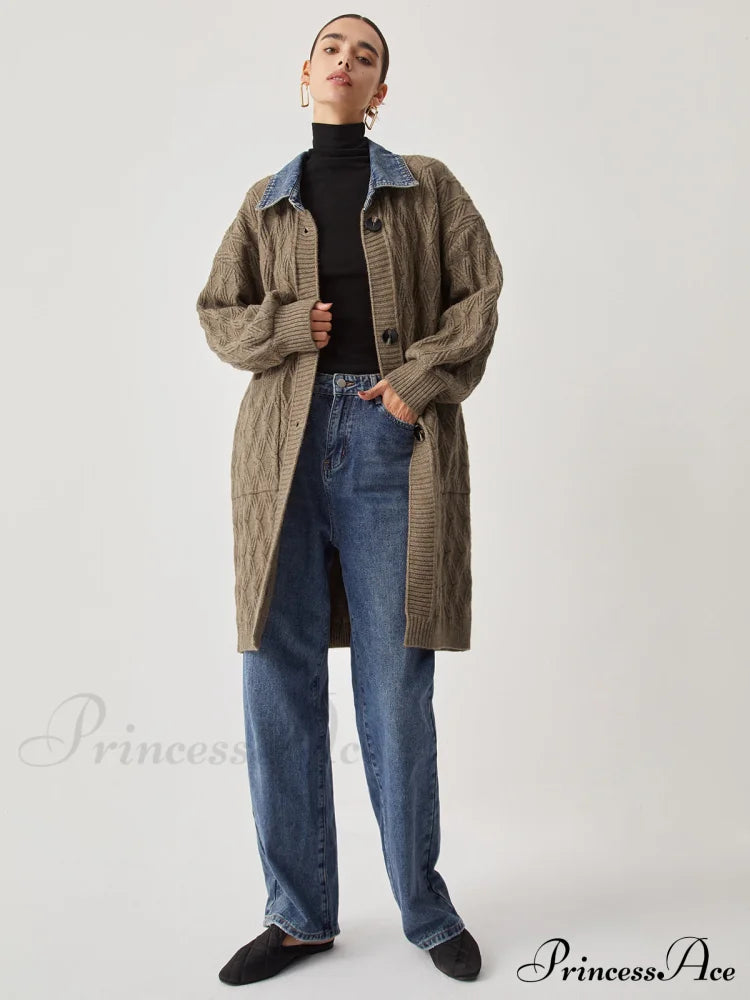 Diamond Stitch Graceful Knitting Longline Cardigan Sweaters-L