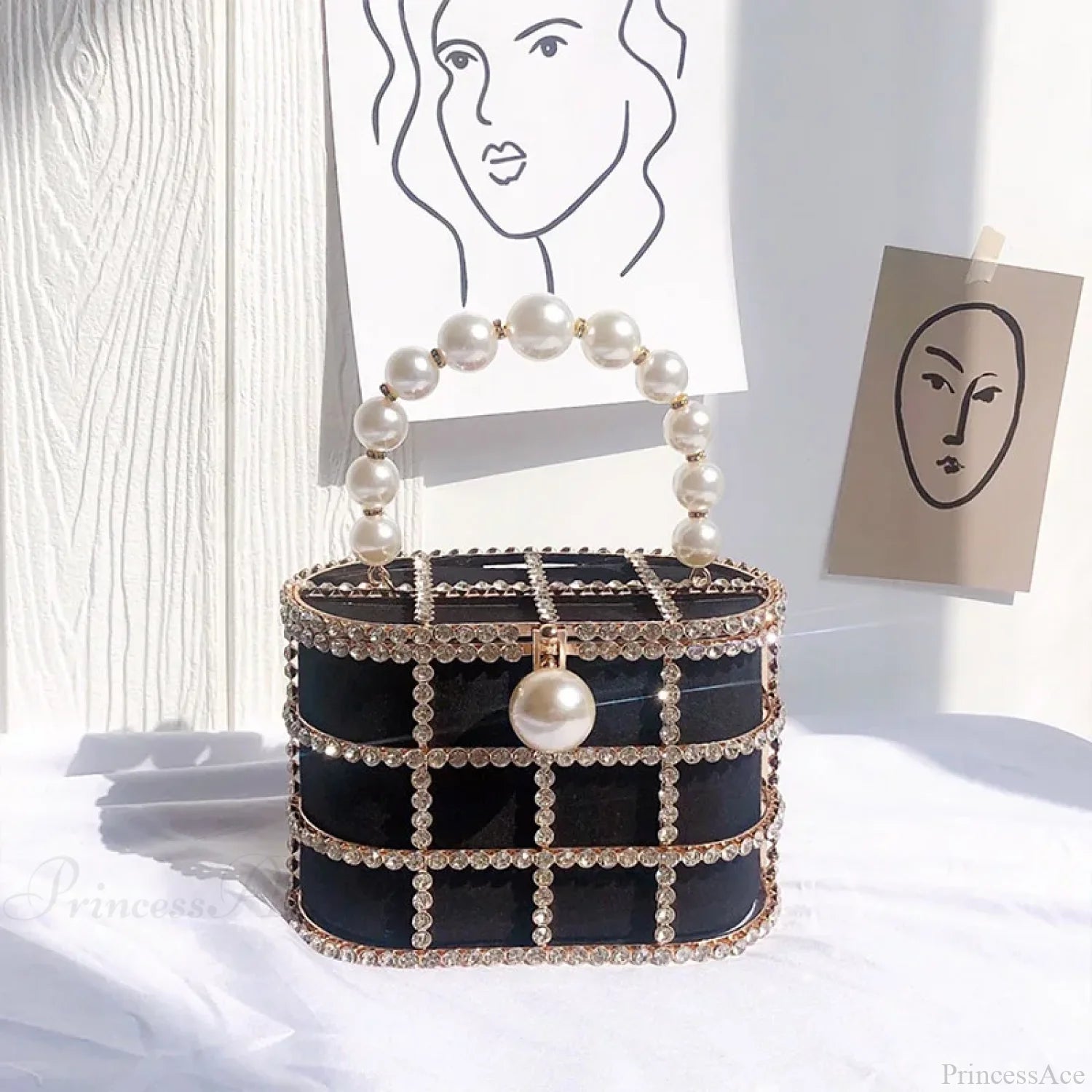 Diamonds Basket Clutch Luxury Pearl Beaded Wedding Party Evening Bag BLACK / Mini(Max Length<20cm) clutchbag-250126