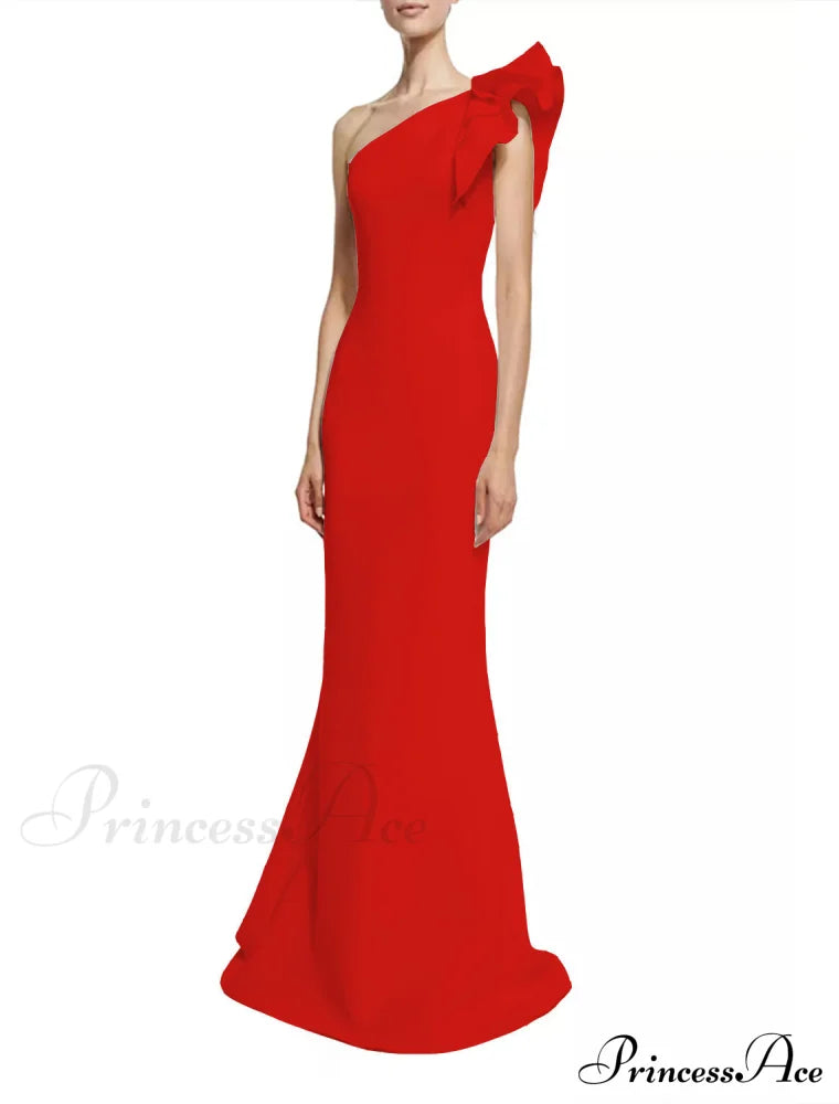Diana Formal One Charming Shoulder Ruffle Dress Red / S S.o. Long Dresses