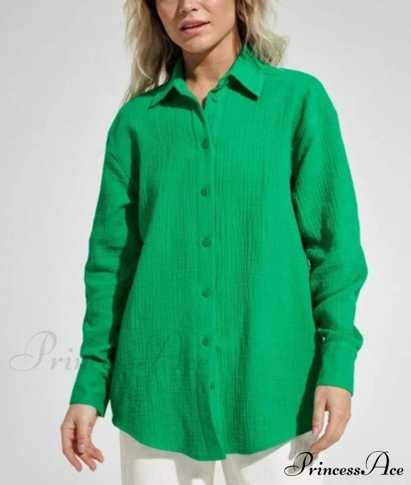 Dinora Button-Up Shirt Dark Green / S Tops & Blouses