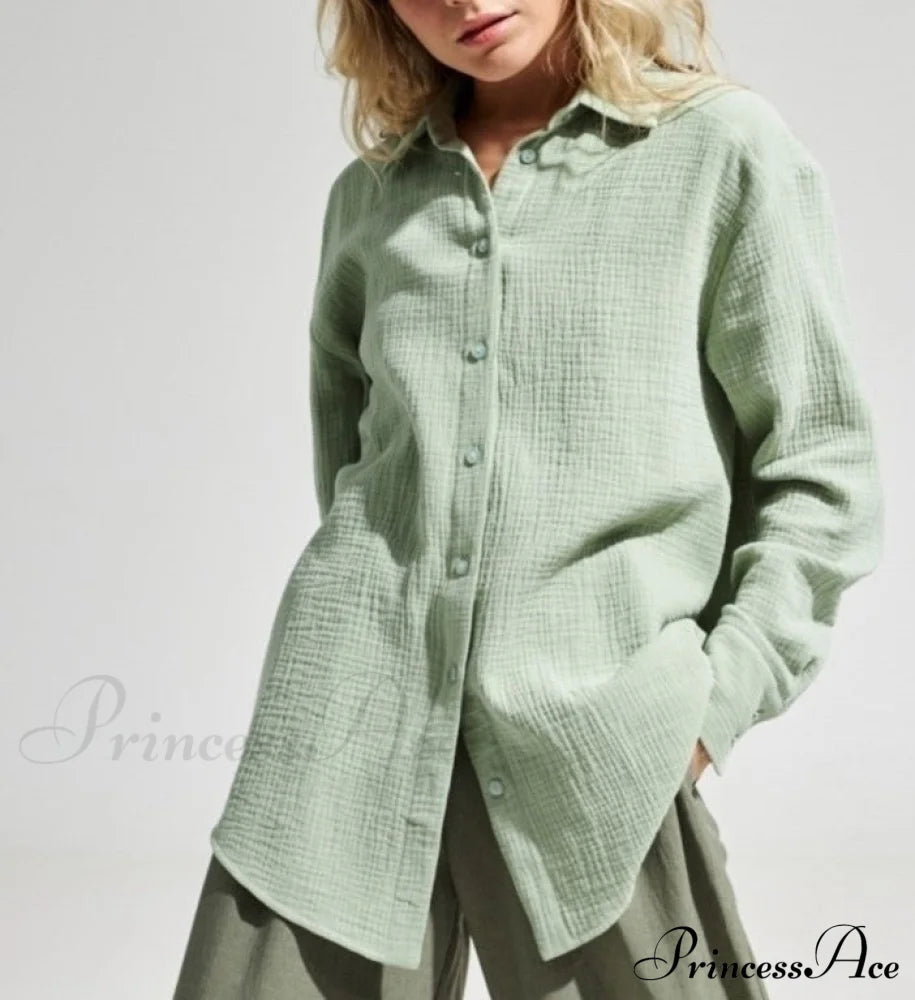 Dinora Button-Up Shirt Light Green / S Tops & Blouses