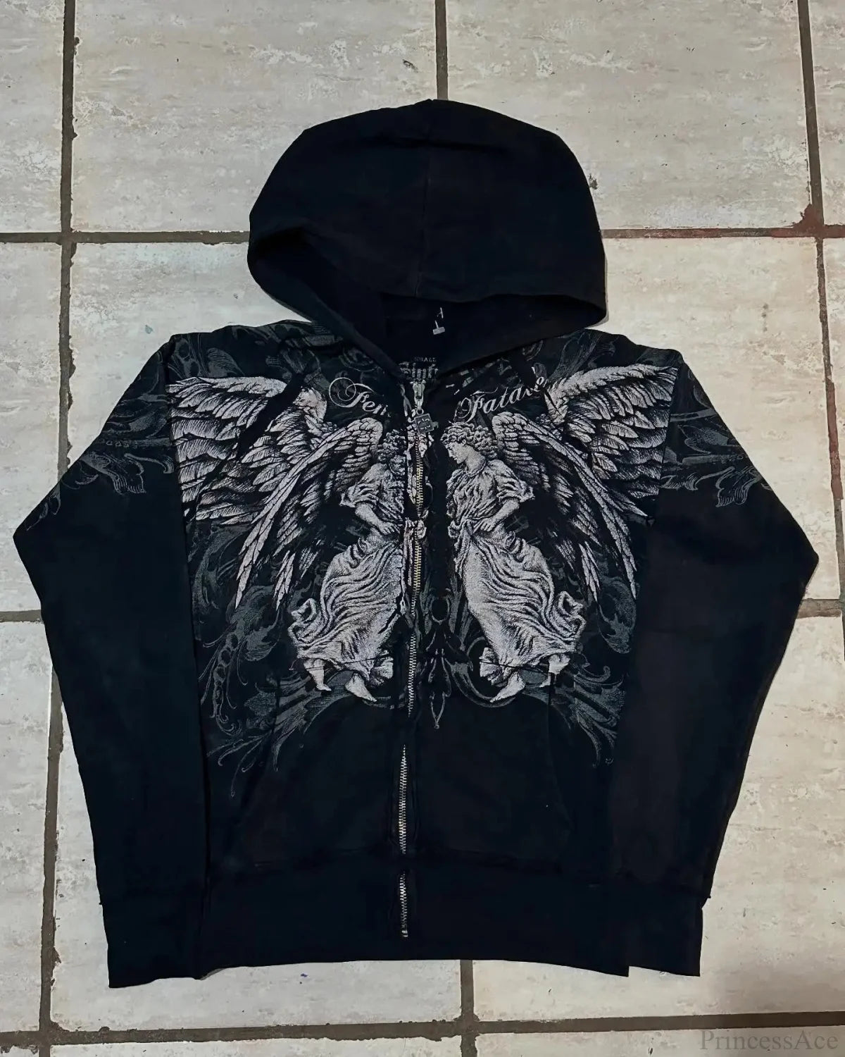 Distress Gothic Cranium Zipper Hoodie black / S